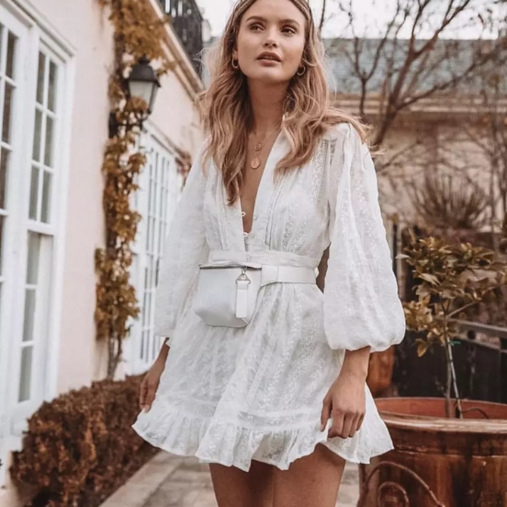 SOLD OUT White Button Up Ruffle Embroidered Floral Dress - Picture 7 of 12